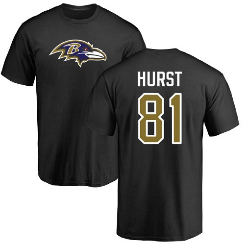 Men Baltimore Ravens Black Hayden Hurst Name and Number Logo NFL Football #81 T Shirt
